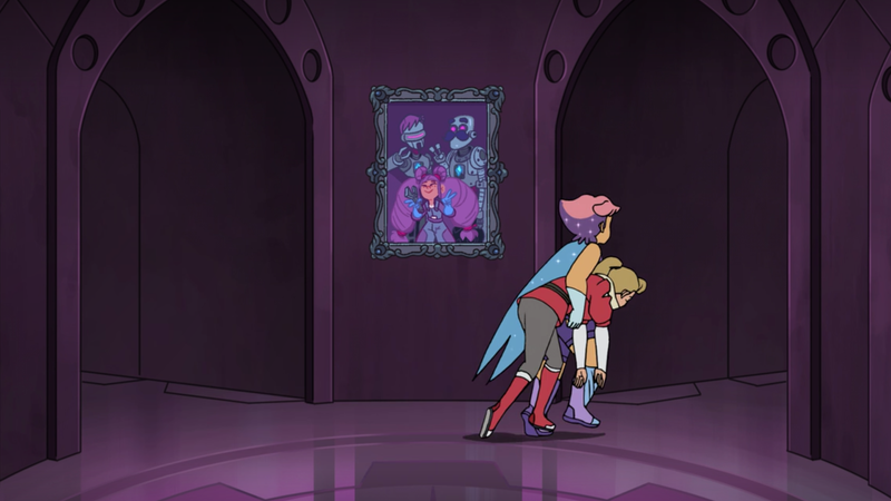The portrait of young Entrapta with what could be her robotic parental figures.